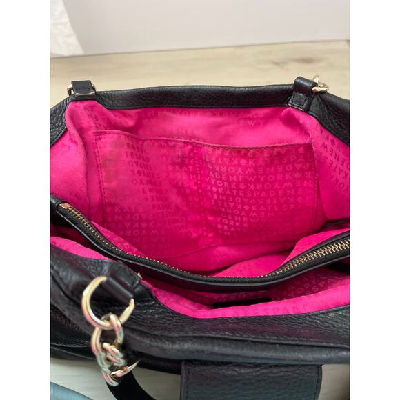 KATE SPADE Black Pebble Leather Town Road Elena Shoulder Bag Purse Chain Strap - Picture 7 of 10